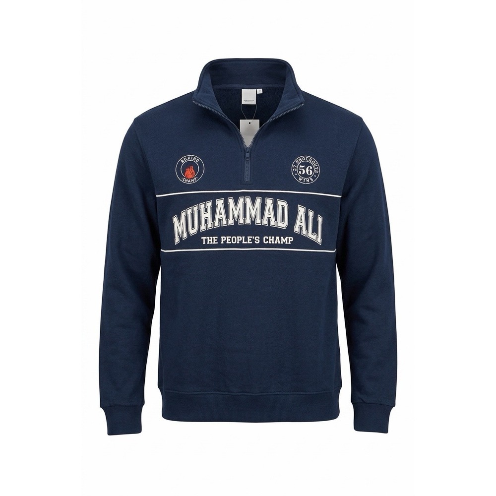 Muhammad Ali Mens Quarter Zip Sweatshirt Insignia Blue The Peoples Champ Small